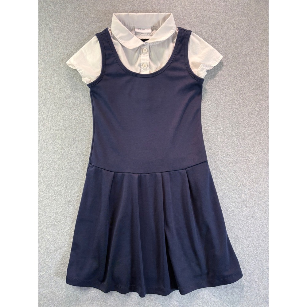 Childrens Place Girls Navy Blue School Uniform Jumper Dress White Collar 2101083